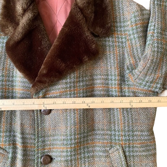 Tweed Vintage Topcoat 40 Wool Faux Fur Three Button Long Brown Lined Overcoat - Picture 8 of 11